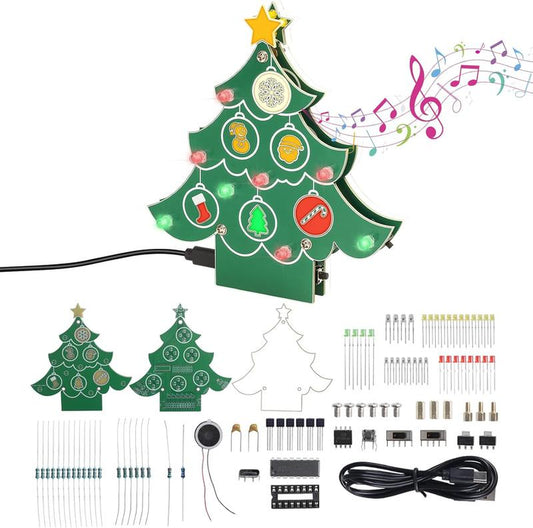 Christmas Tree Soldering Project Xmas Tree Soldering Practice Kit with Music Colorful Light Patterns 3 Lighting Modes DIY Electronic Kit for Learning Education Desktop Decoration