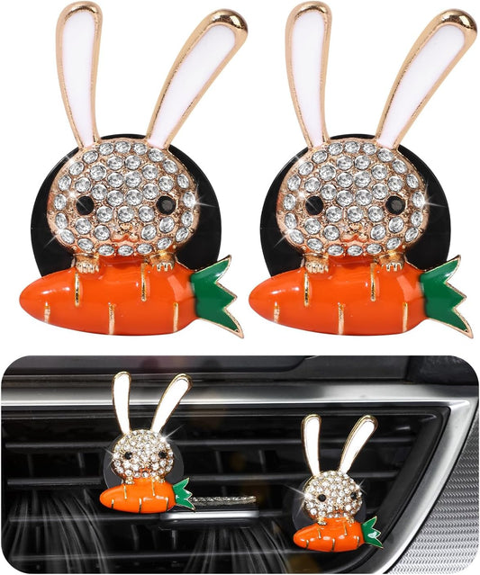 Rabbit Car Air Freshener Vent Clips 2Pcs Bling Red Carrots Long Ear Bunny Air Vent Clips Car Accessores Refillable Essential Oil Diffuser for Women