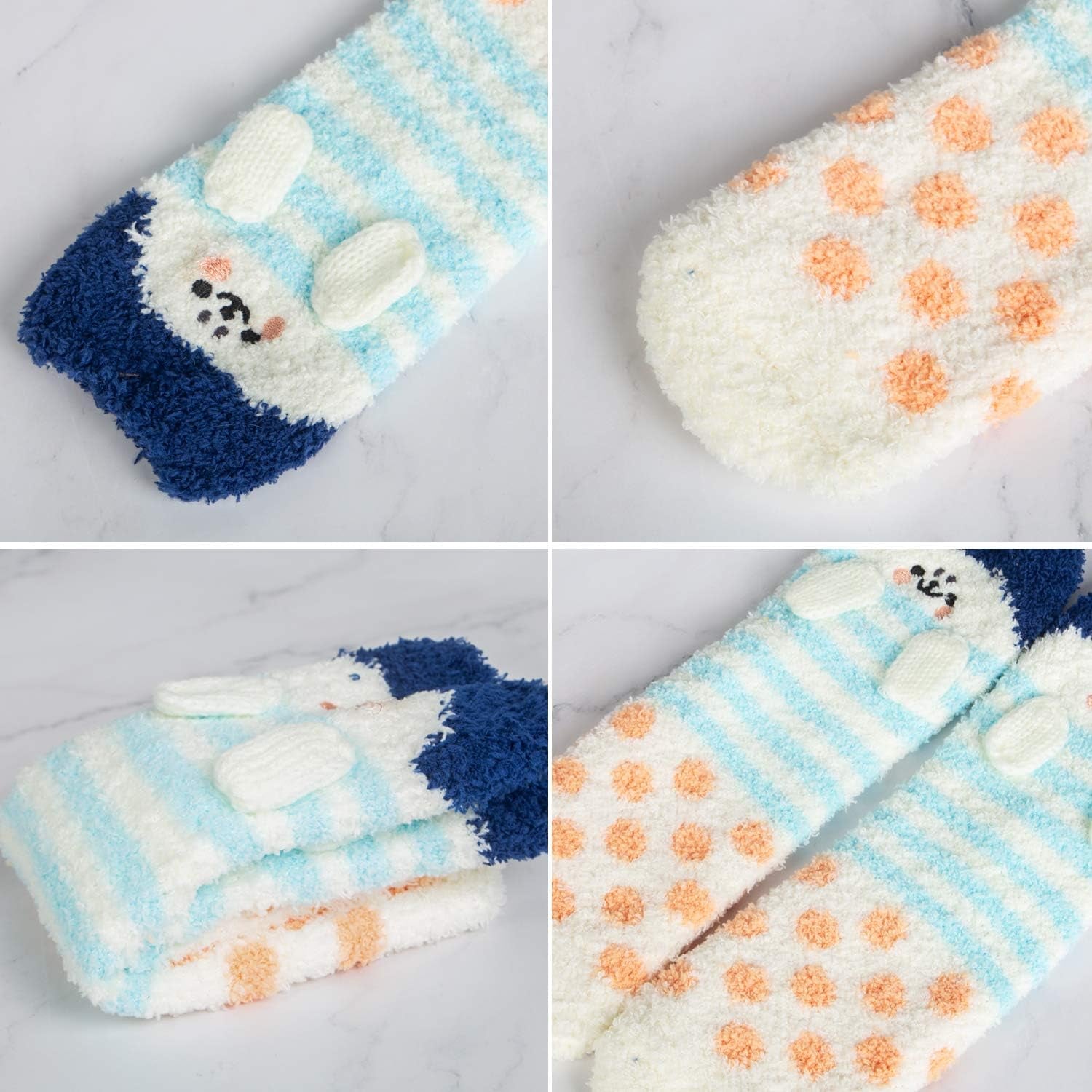 5 Pairs Fuzzy Socks for Women Soft Warm Slipper Socks Microfiber Cozy Socks Home Fluffy Christmas Socks(Navy)