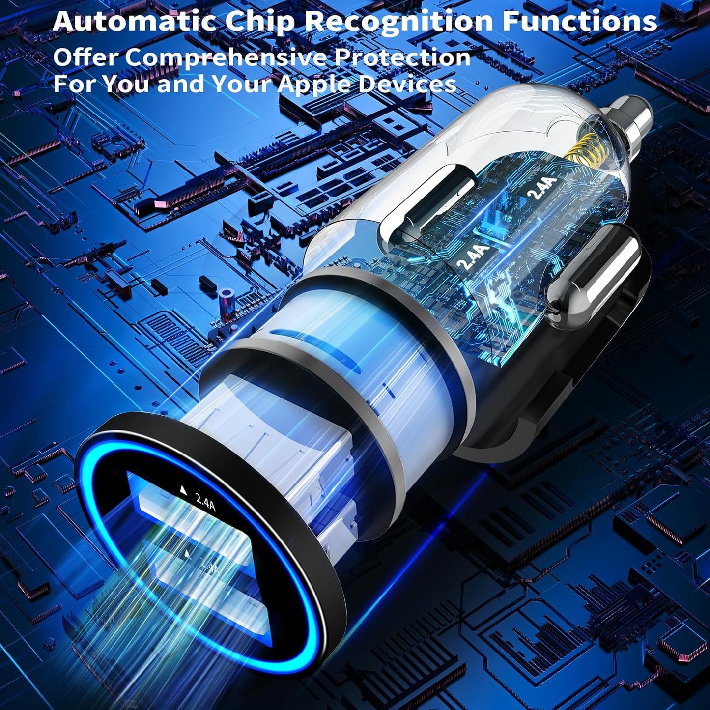 【Mfi Certified】Iphone Car Charger Fast Charging,  4.8A Dual USB Smart Power Cigarette Lighter USB Car Charger with 2Pack Lightning Braided Cable for Iphone 14 13 12 11 Pro XS Mini XR X SE Ipad