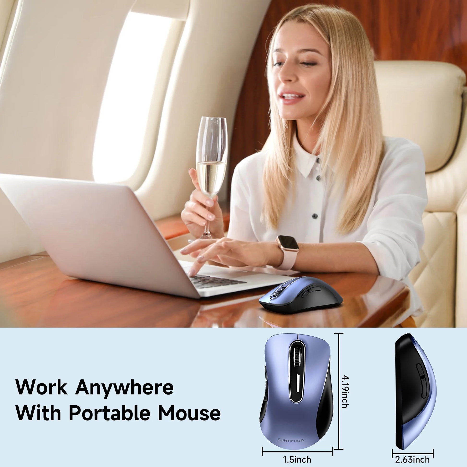 Wireless Mouse, 2.4Ghz with USB Mini Receiver, 1200 DPI Optical Tracking, Ambidextrous for Laptop, PC, Computer, Chromebook, Notebook, 5 Buttons-Sky Blue