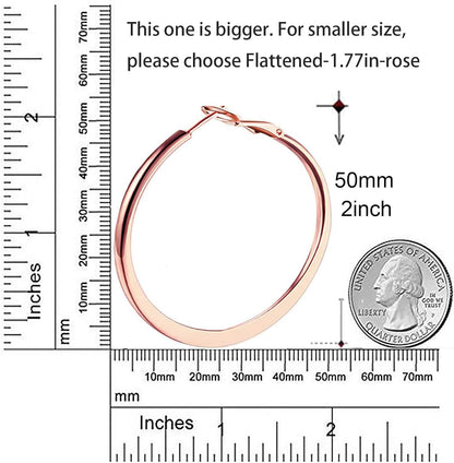 Rose Gold Hoop Earrings for Women, Fashion round Lightweight Hoops Earrings Gift White Gold Rose Gold Plated 40Mm - 50Mm - 60Mm