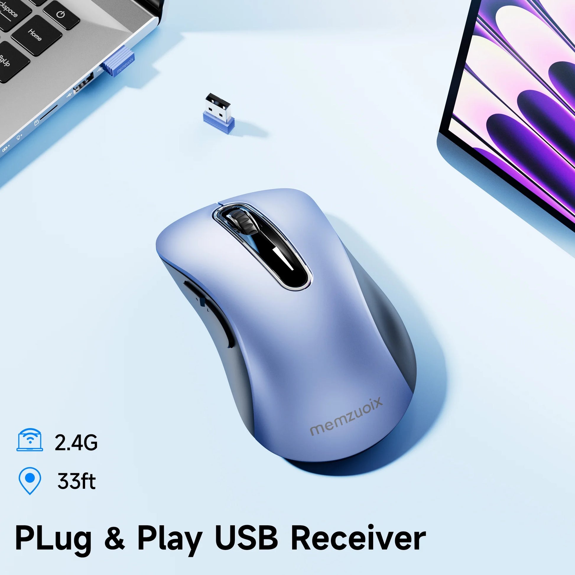Wireless Mouse, 2.4Ghz with USB Mini Receiver, 1200 DPI Optical Tracking, Ambidextrous for Laptop, PC, Computer, Chromebook, Notebook, 5 Buttons-Sky Blue