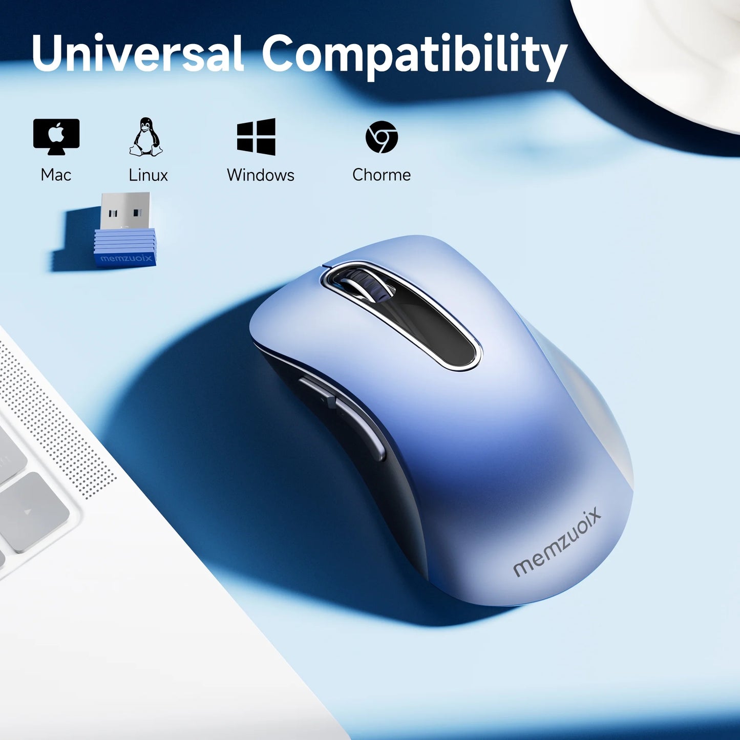 Wireless Mouse, 2.4Ghz with USB Mini Receiver, 1200 DPI Optical Tracking, Ambidextrous for Laptop, PC, Computer, Chromebook, Notebook, 5 Buttons-Sky Blue
