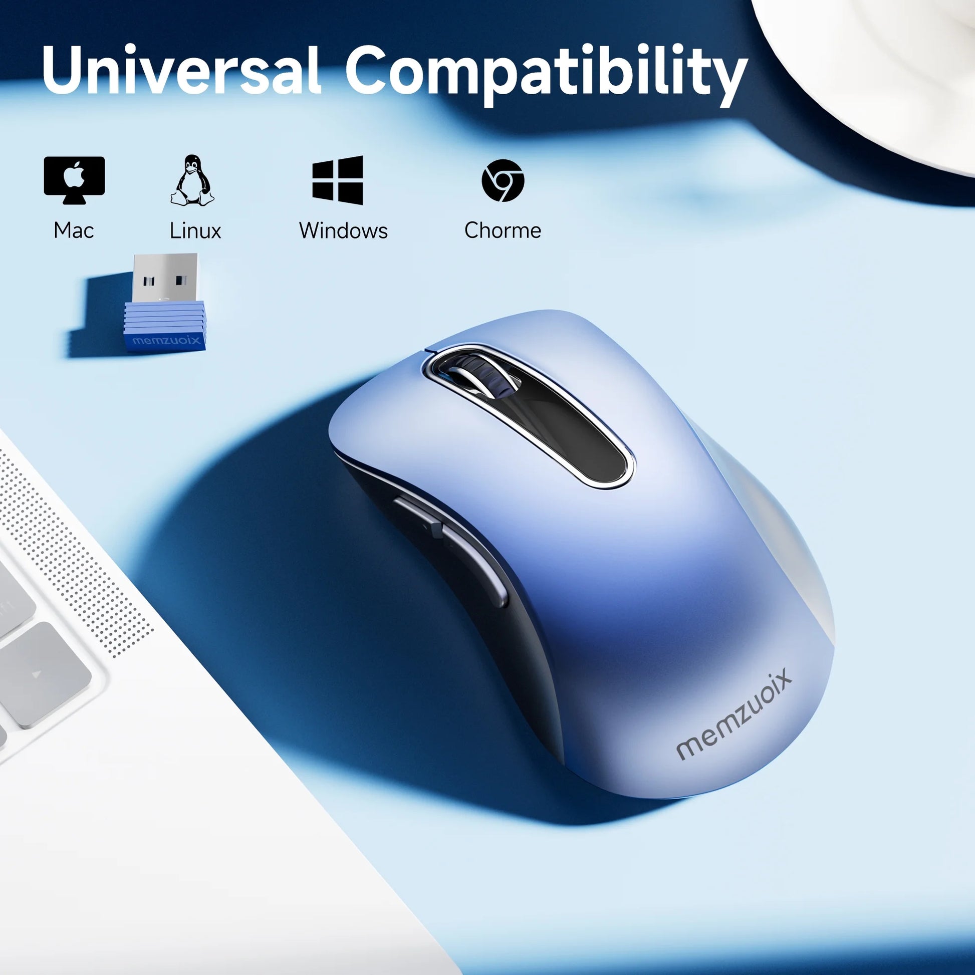 Wireless Mouse, 2.4Ghz with USB Mini Receiver, 1200 DPI Optical Tracking, Ambidextrous for Laptop, PC, Computer, Chromebook, Notebook, 5 Buttons-Sky Blue