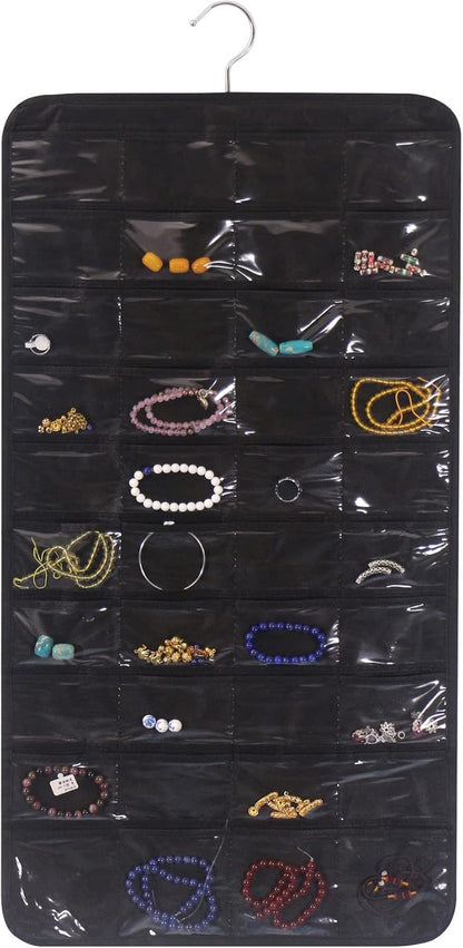 80 Pockets Hanging Jewelry Organizer for Women, Storage Bag for Earrings Necklace Bracelet Ring Accessory Display Holder Box