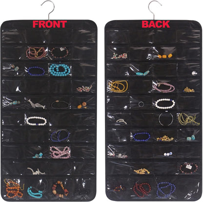 80 Pockets Hanging Jewelry Organizer for Women, Storage Bag for Earrings Necklace Bracelet Ring Accessory Display Holder Box