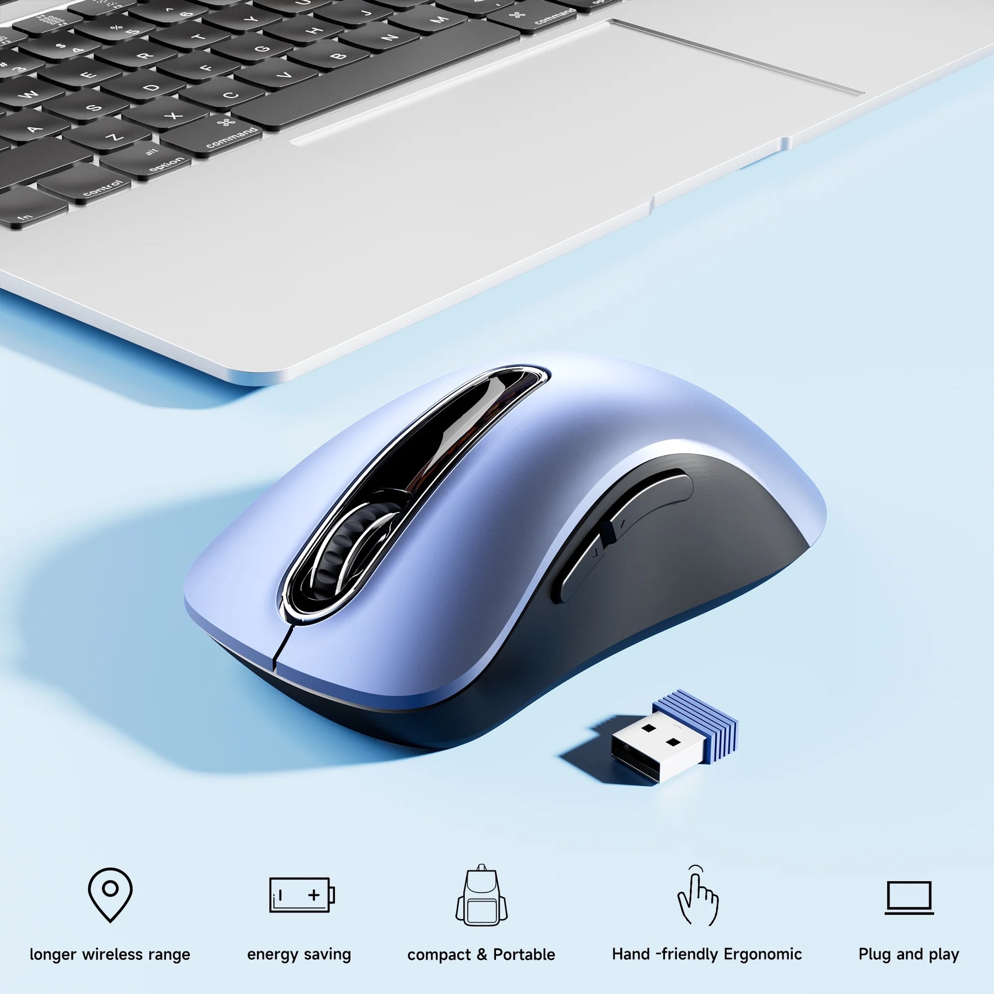 Wireless Mouse, 2.4Ghz with USB Mini Receiver, 1200 DPI Optical Tracking, Ambidextrous for Laptop, PC, Computer, Chromebook, Notebook, 5 Buttons-Sky Blue